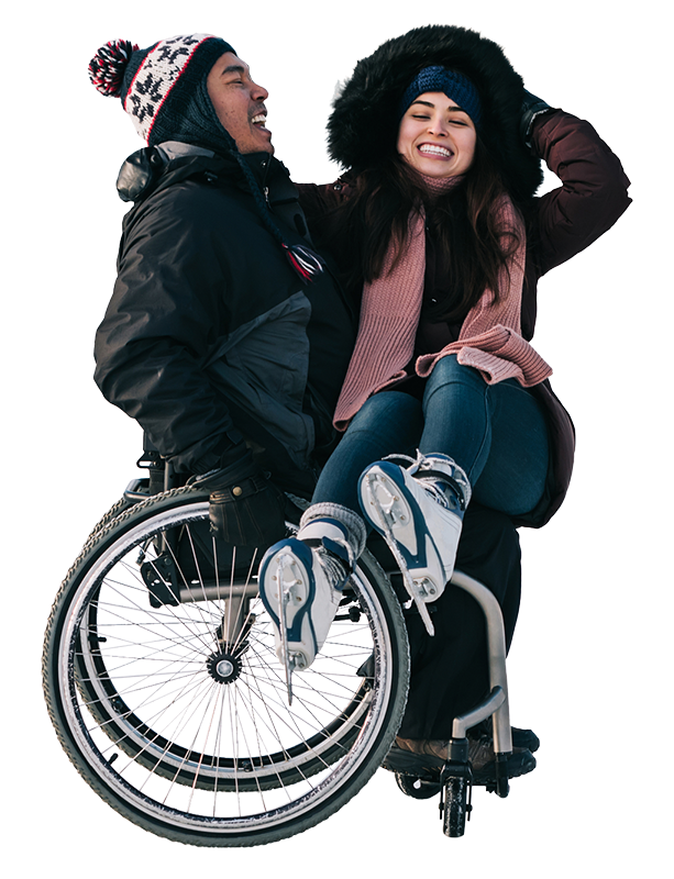 image of a man and woman in a wheelchair laughing